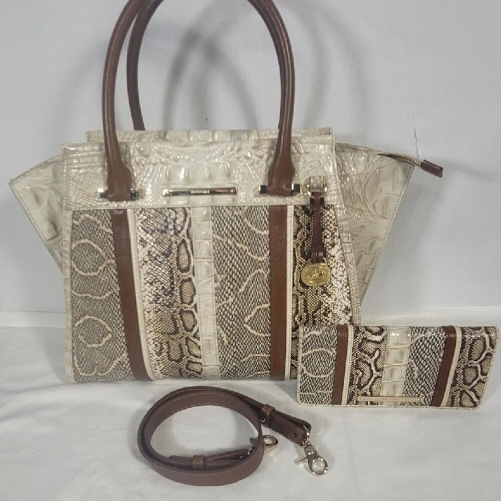 2 pc. BRAHMIN PRISCILLA LIMESTONE OLETA W/ MATCHING ADY WALLET/CROSSBODY STRAP